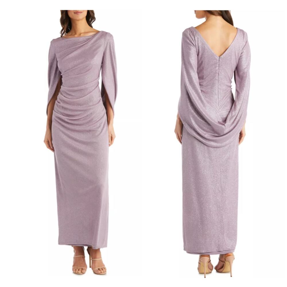 R&M Richards Lavender Draped Back Glitter Dress Women's Size 8